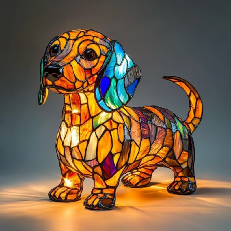 Lámpara decorativa de perro extraño y colorido de resina