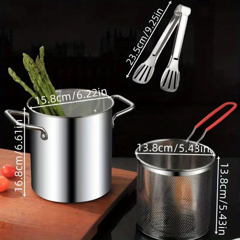 Stainless Steel Deep Fryer For Home Use, Small Skewer Fryer With Strainer