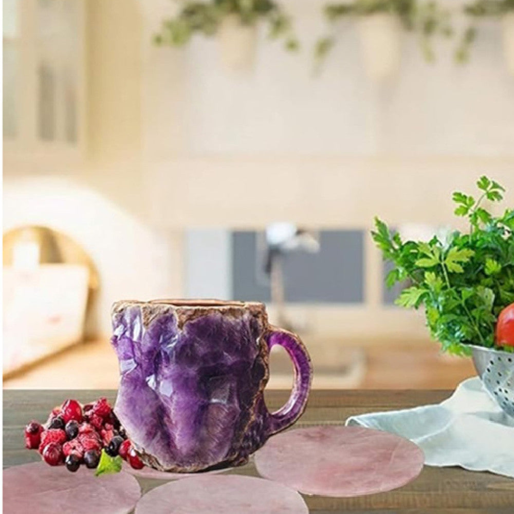 Tazas de café de resina con minerales y cristales de 400 ml con asas Elegante taza de imitación de mineral y cristal para decoración de oficina y hogar, regalo de Navidad, utensilios de cocina