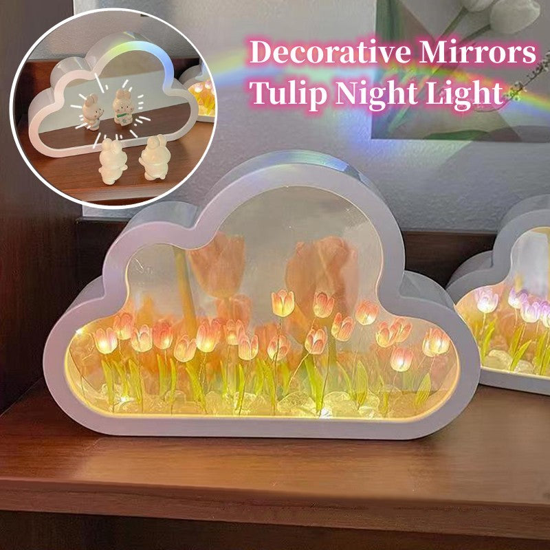 Tulipán Lámpara de Noche Material DIY Nube Tulipanes Lámpara de Noche Espejos Decorativos Marco de Fotos Luces de Mesa LED Coreano Creativo Escritorio Dormitorio Hecho a Mano Regalos de Cumpleaños