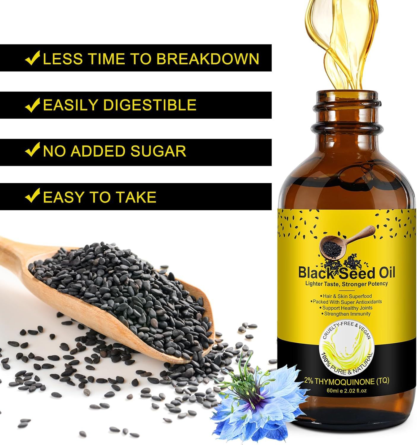Gotas de aceite de semilla negra con vitaminas
