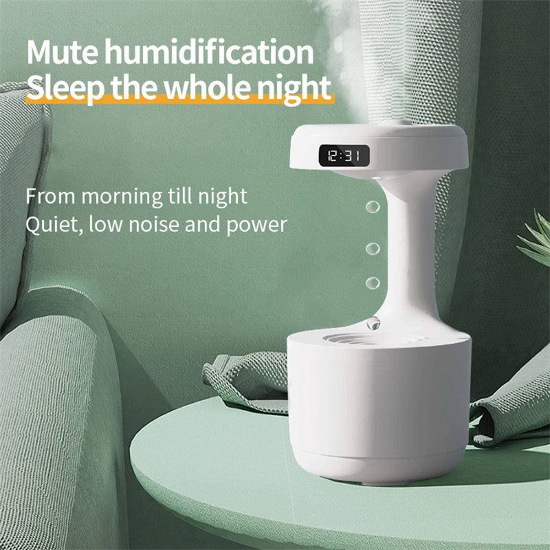 Humidificador antigravedad para dormitorio con reloj, difusor de aroma con reflujo de gotas de agua, humidificador de gran capacidad, silencioso, de niebla pesada, pulverizador doméstico para oficina y dormitorio