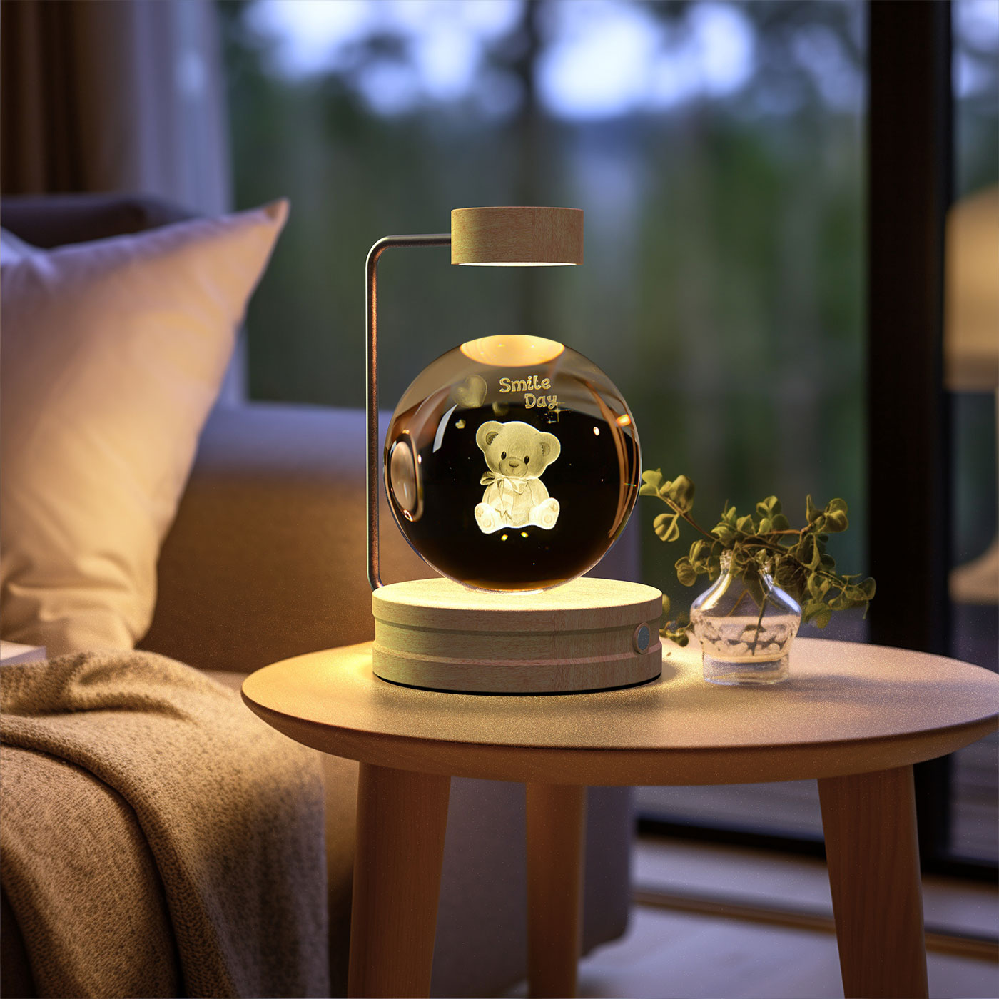 Luz de noche de bola de cristal con dinosaurio cósmico para interior, USB, luz cálida para mesita de noche, regalo de cumpleaños