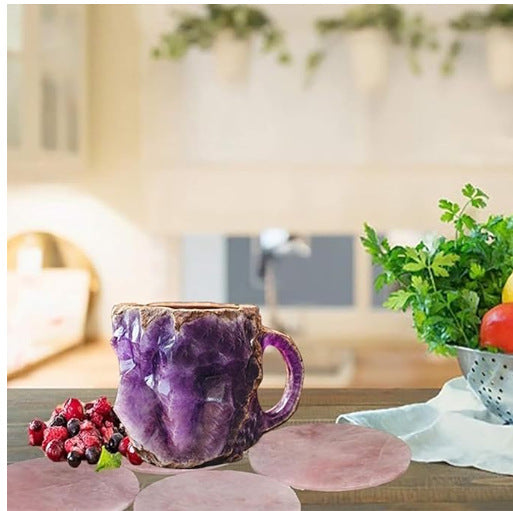 Tazas de café de resina con minerales y cristales de 400 ml con asas Elegante taza de imitación de mineral y cristal para decoración de oficina y hogar, regalo de Navidad, utensilios de cocina