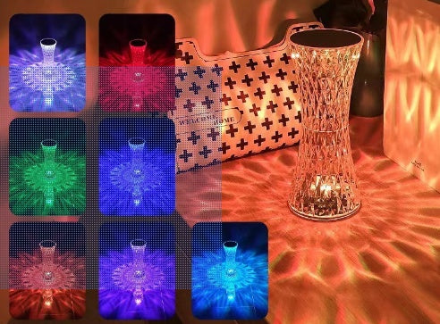 Lámpara de mesa creativa de diamante de cristal recargable de acrílico para mesita de noche