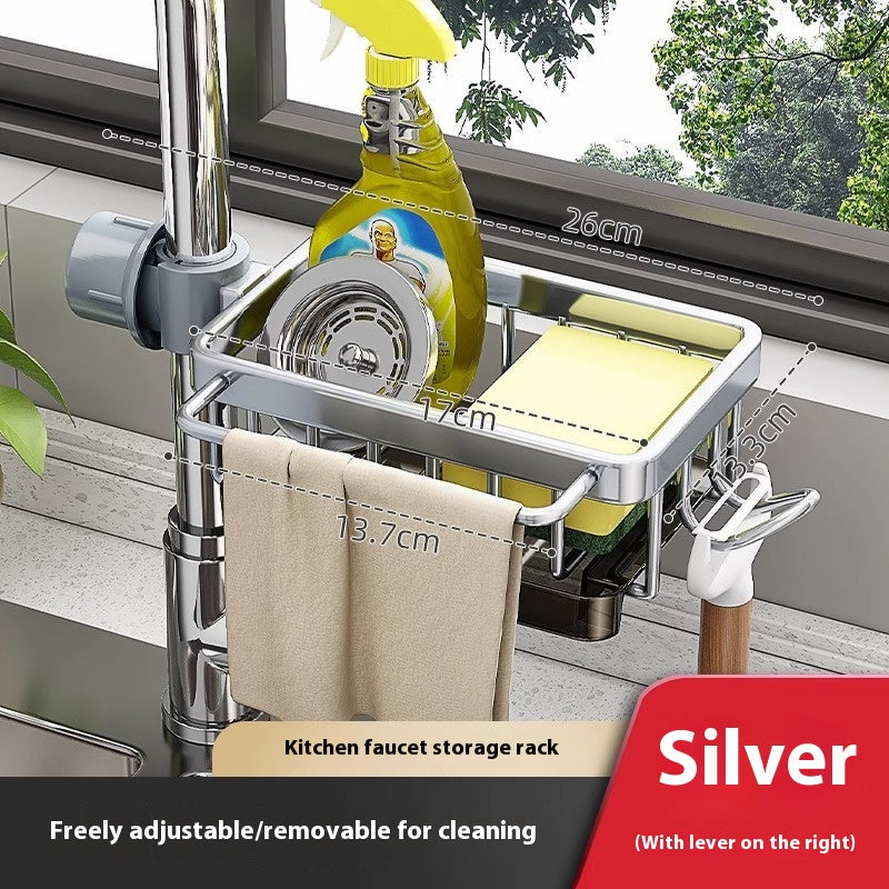 Estante de almacenamiento de grifo de fregadero de aluminio espacial para cocina Lavavajillas Fregadero de vegetales Suministros Cesto de drenaje doméstico Accesorios de baño