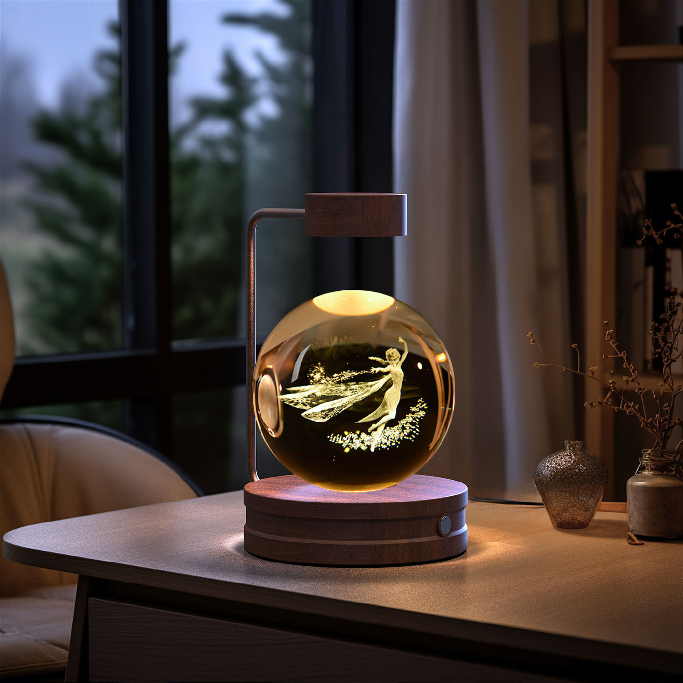 Luz de noche de bola de cristal con dinosaurio cósmico para interior, USB, luz cálida para mesita de noche, regalo de cumpleaños