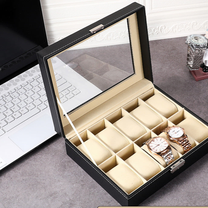 Caja de almacenamiento de reloj de cuero sencilla y creativa