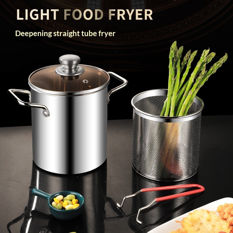 Stainless Steel Deep Fryer For Home Use, Small Skewer Fryer With Strainer