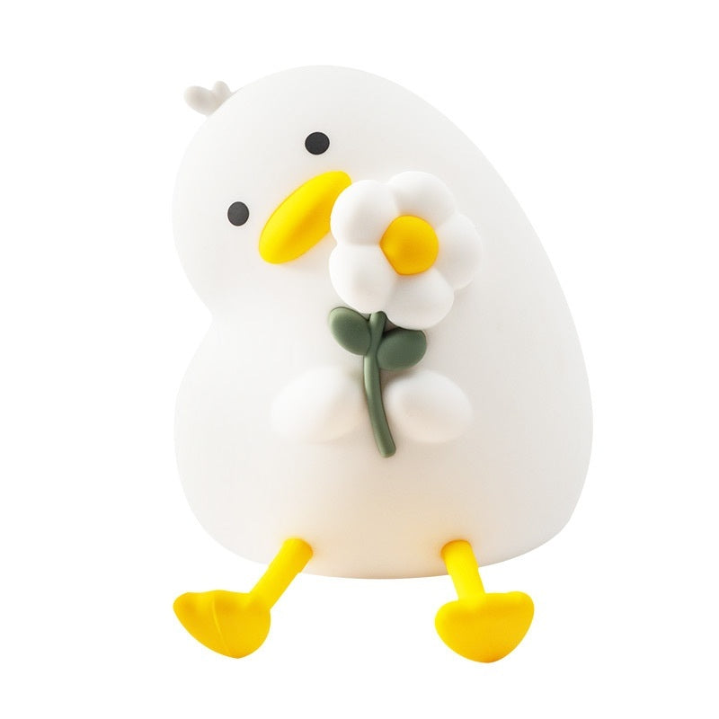 Luz nocturna pequeña de pato con flor de vitalidad para mesita de noche con USB