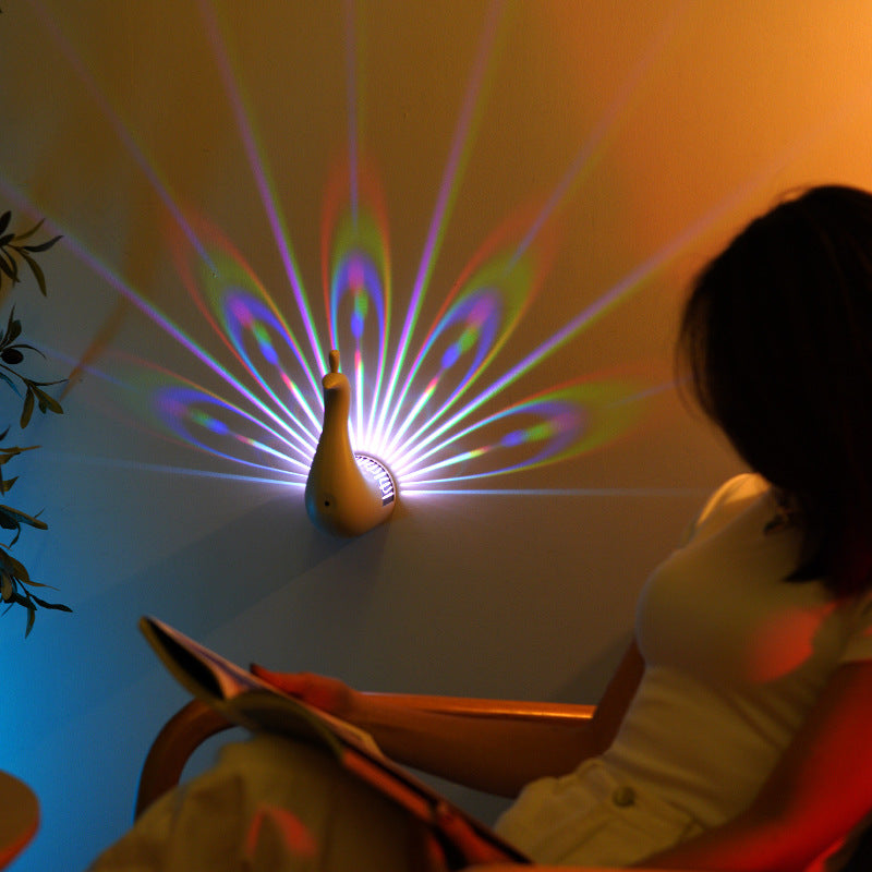 Lámpara de pared Pavo Real, Iluminación ambiental colorida, Atmósfera moderna creativa, Cuerpo 3D, Iluminación animal Lustre para dormitorio