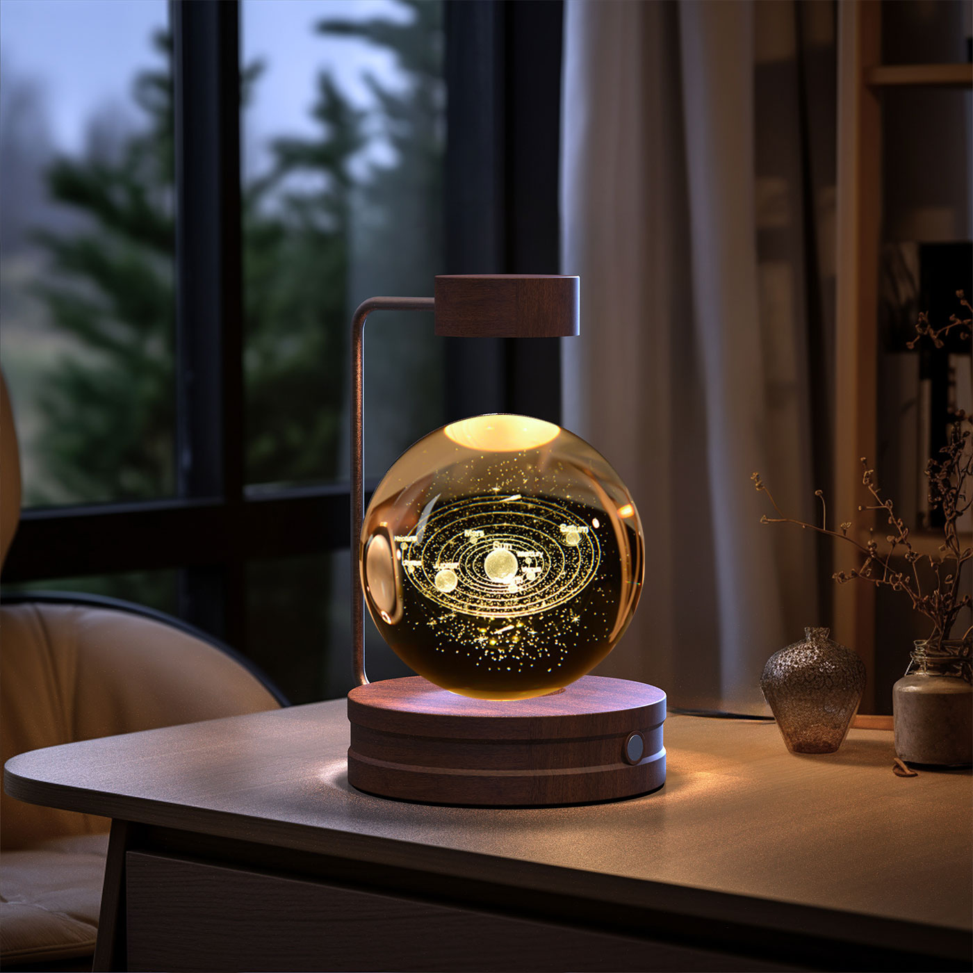 Luz de noche de bola de cristal con dinosaurio cósmico para interior, USB, luz cálida para mesita de noche, regalo de cumpleaños