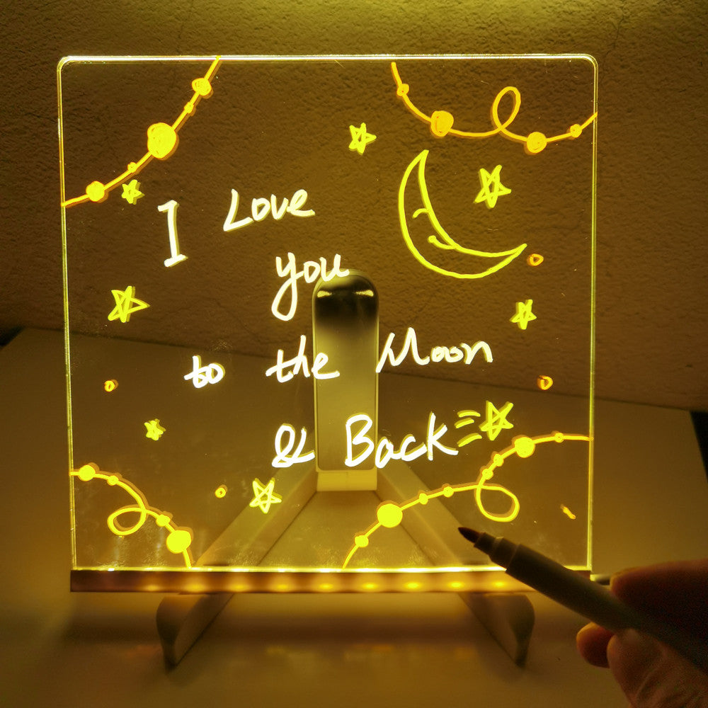 Lámpara de Noche LED con Tablero de Notas Acrílico DIY, Tablero de Mensajes Creativo, Lámpara de Vacaciones con 7 Bolígrafos, Lámpara de Escritorio LED USB, Lámpara de Pintura para Momentos Diarios