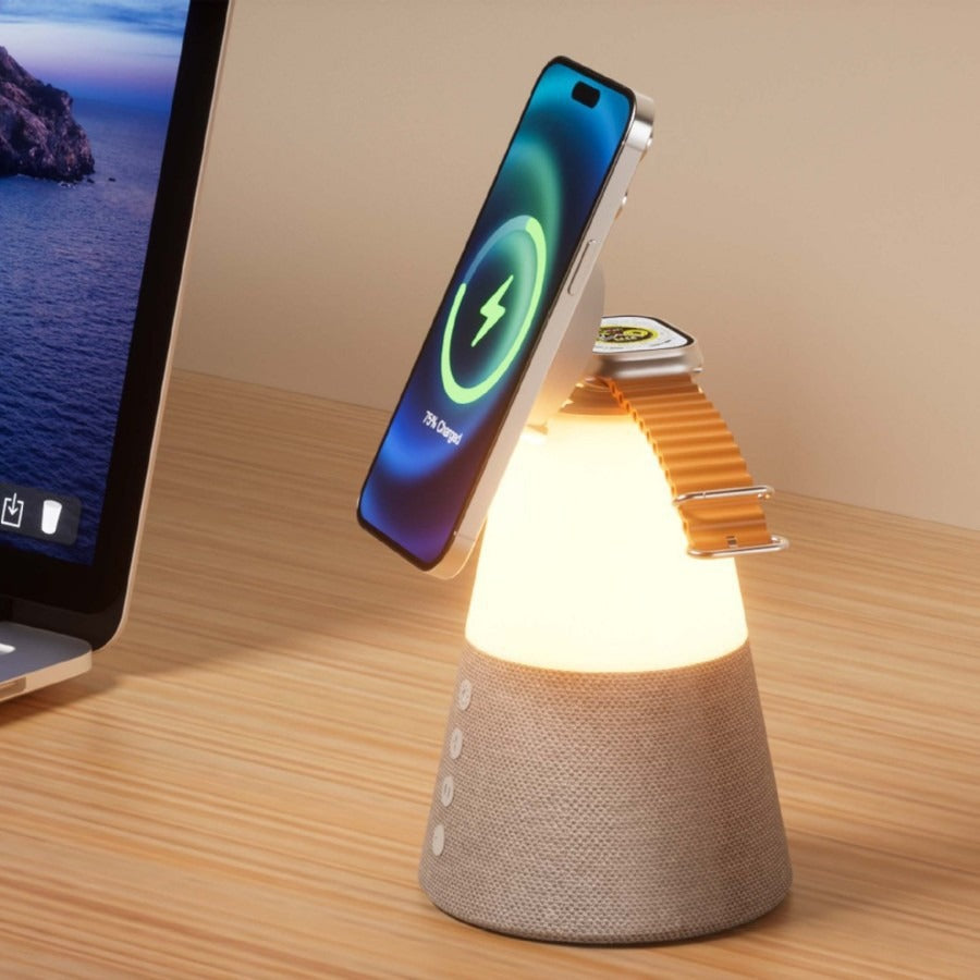 Luz nocturna, altavoz Bluetooth y cargador magnético inalámbrico 3 en 1