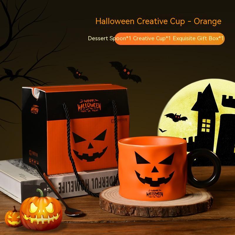 Taza de cerámica de calabaza, recuerdo de fiesta, tazas de cerámica con asa, portátil, bonita taza de regalo de Halloween, duraderos, suministros para fiesta de Halloween