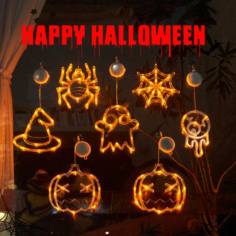 Luces LED colgantes de Halloween para ventana, araña, calabaza, fantasma colgante, luces de atmósfera de terror, luces decorativas para fiestas navideñas, decoración del hogar