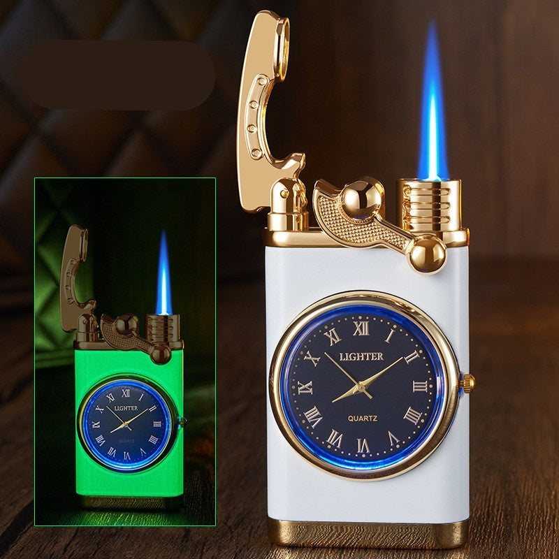 Nuevo encendedor con brazo oscilante de reloj eléctrico, encendido automático, llama azul recta, encendedor creativo con esfera real, recargable a prueba de viento, regalo para hombre.