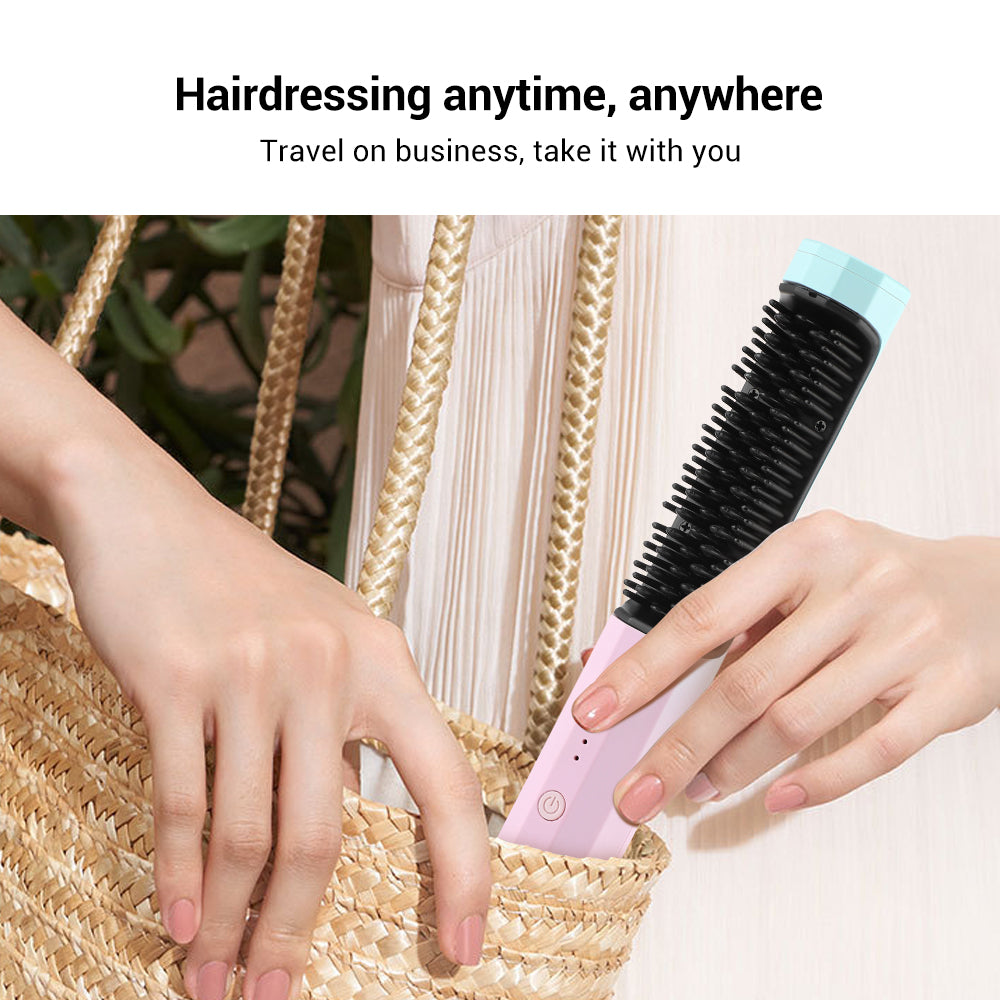 Peine Alisador Recargable para Cabello, Alisador Inalámbrico, Rizador, Estilizador, Doble Uso, Portátil para Viajes, Carga USB