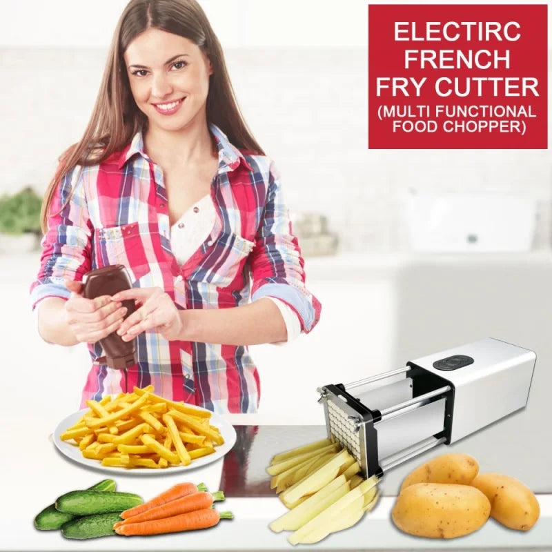 Cortador Eléctrico de Papas Fritas para Cocina con Cuchillas de Acero Inoxidable para Verduras, Papa, Zanahoria para Uso Comercial y Doméstico