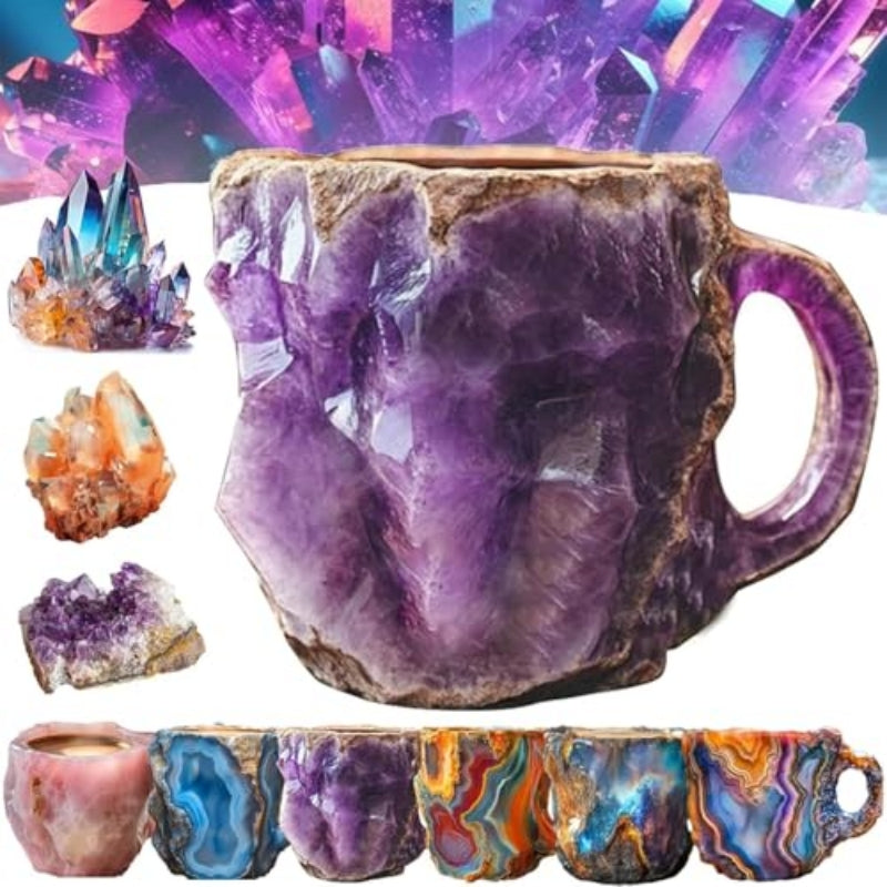 Tazas de café de resina con minerales y cristales de 400 ml con asas Elegante taza de imitación de mineral y cristal para decoración de oficina y hogar, regalo de Navidad, utensilios de cocina