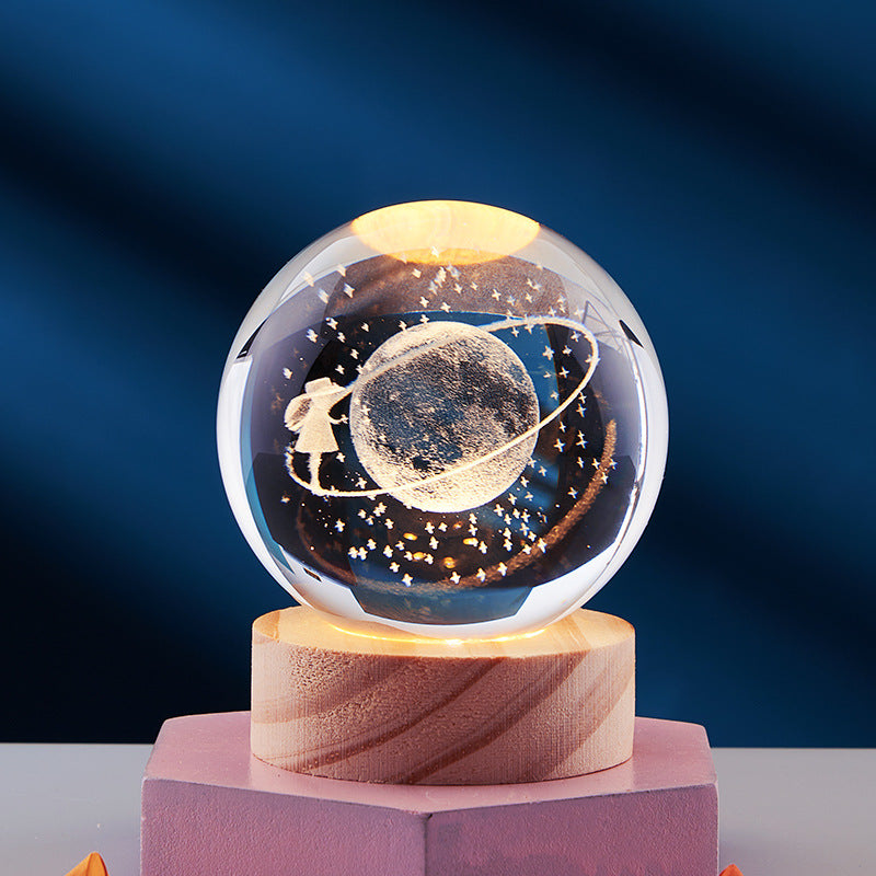 Lámpara de Noche Brillante del Sistema Solar Tallada en 3D Bola de Cristal, Lámpara de Cabecera Cálida, Regalo para Niños y Festivales