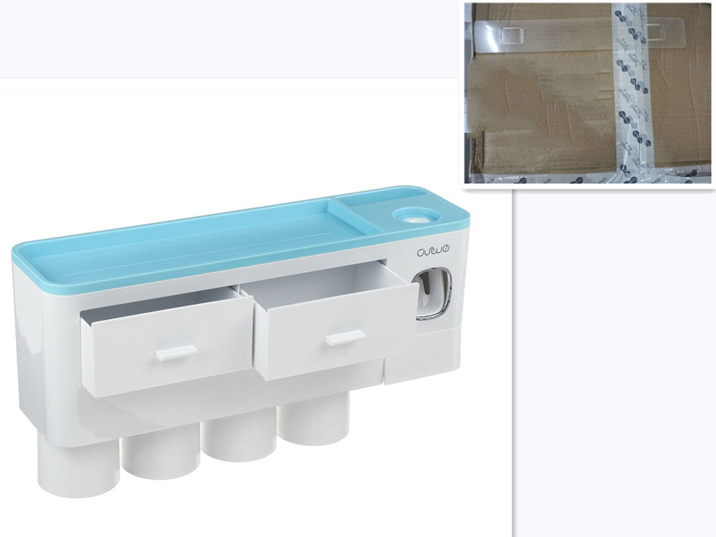 Estante de almacenamiento de un solo cajón magnético para cepillos de dientes, sin marcas, con exprimidor de pasta de dientes, juego de artículos de tocador