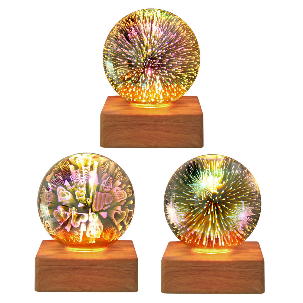 Luz de Noche USB 3D con Efecto Fuegos Artificiales, Lámpara Nocturna Romántica con Estrellas LED, Luces de Navidad, Decoración Navideña para el Hogar