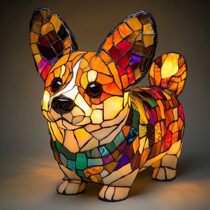 Lámpara decorativa de perro extraño y colorido de resina