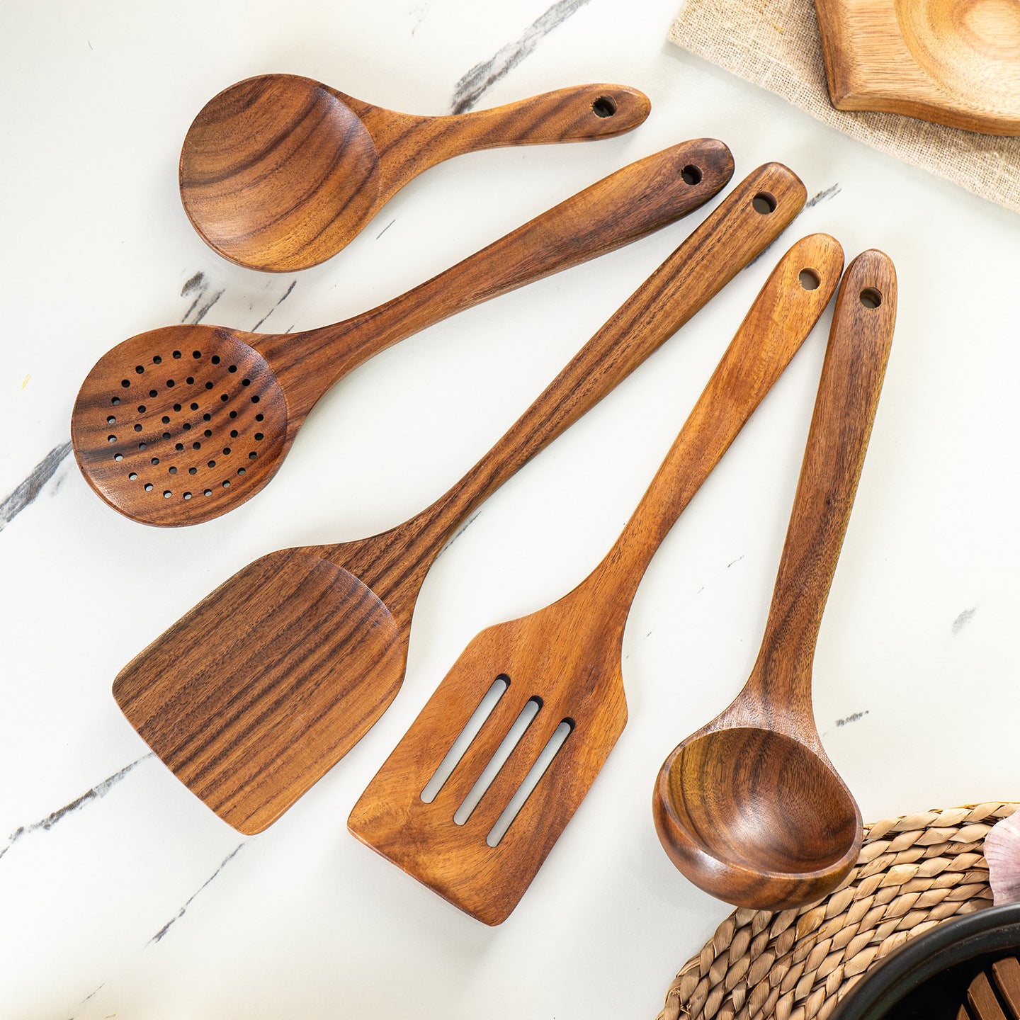 Chinese Elm Wooden Spatula Non-Stick Cookware Set