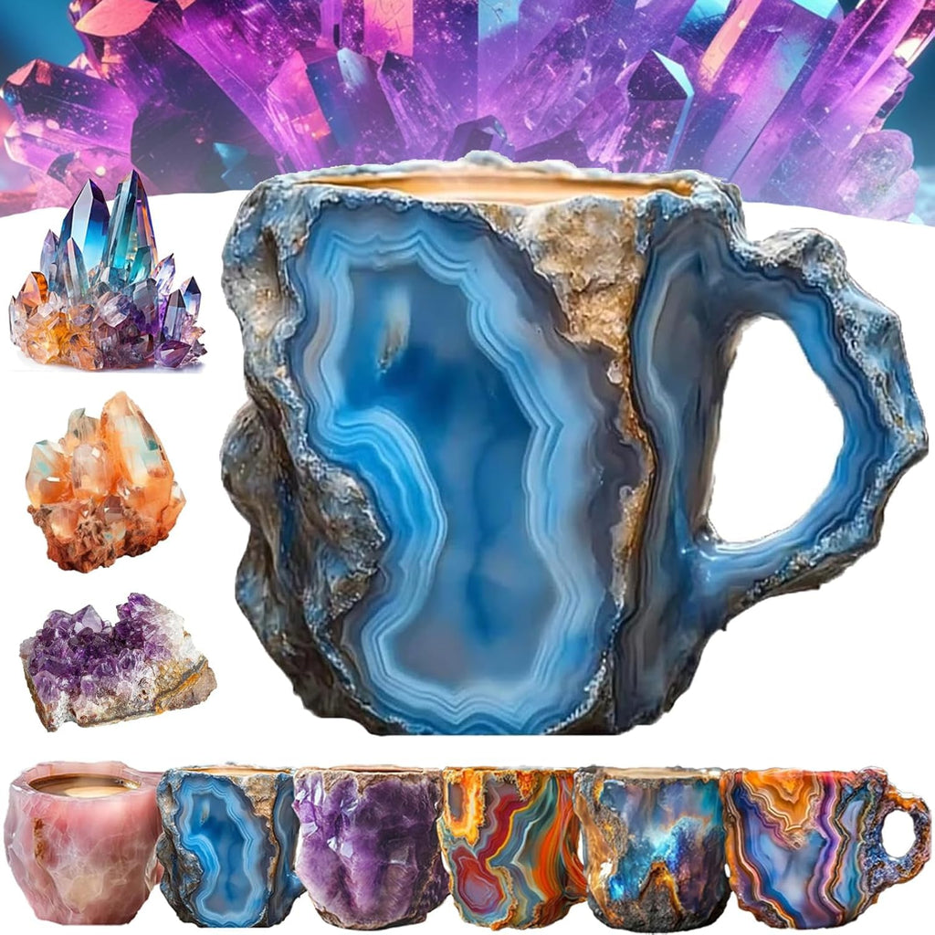 Tazas de café de resina con minerales y cristales de 400 ml con asas Elegante taza de imitación de mineral y cristal para decoración de oficina y hogar, regalo de Navidad, utensilios de cocina
