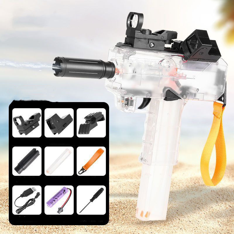 Pistola de agua eléctrica Uzi con chorro, potente pistola de agua para niños, juguete de pistola de agua totalmente automática, de largo alcance, pulverizadora, para exteriores