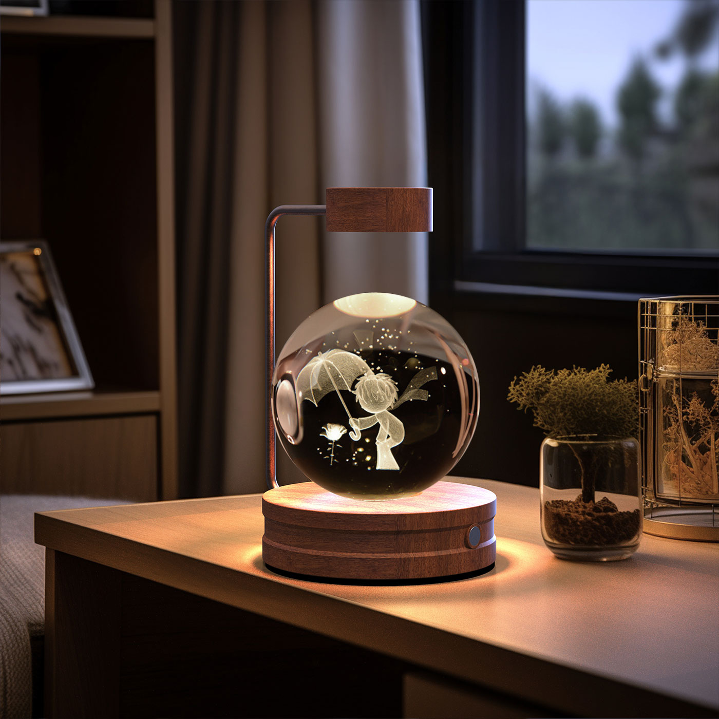Luz de noche de bola de cristal con dinosaurio cósmico para interior, USB, luz cálida para mesita de noche, regalo de cumpleaños