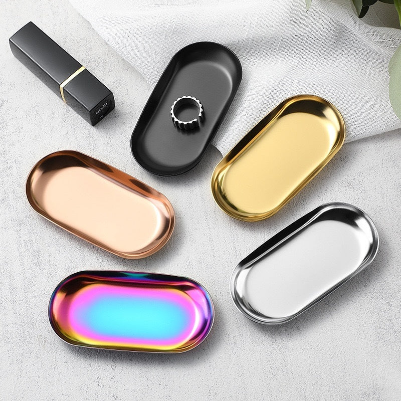 High-end Plate In Instagram Style Oval Stainless Steel Gold Mini Jewelry Tray Small Serving Tray