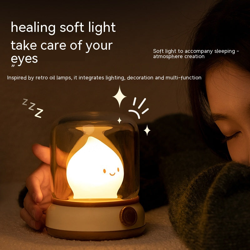 Lámpara de noche pequeña retro para dormitorio, mini lámpara de noche LED de escritorio, bonita, creativa, recargable por USB, portátil, de dibujos animados, para mesa de café, bar, hotel, dormitorio, decoración del hogar