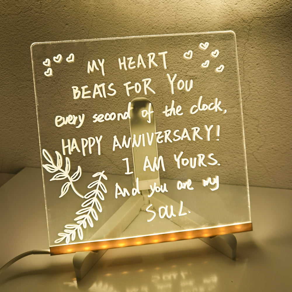 Lámpara de Noche LED con Tablero de Notas Acrílico DIY, Tablero de Mensajes Creativo, Lámpara de Vacaciones con 7 Bolígrafos, Lámpara de Escritorio LED USB, Lámpara de Pintura para Momentos Diarios