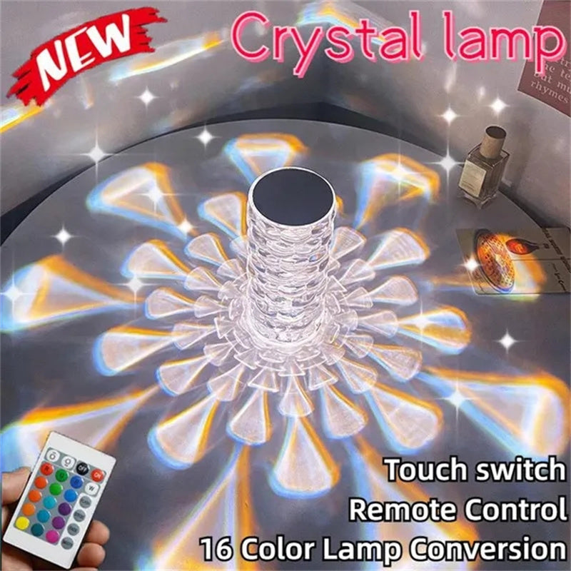 Lámpara de mesa de cristal recargable, luz nocturna de diamante con forma de lágrima, lámpara LED de cabecera, 3 y 16 colores, lámpara táctil para la decoración del hogar y el dormitorio.