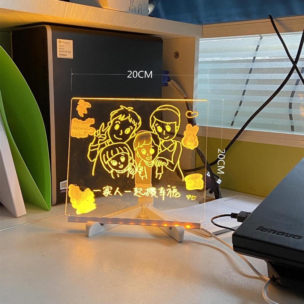 Lámpara de Noche LED con Tablero de Notas Acrílico DIY, Tablero de Mensajes Creativo, Lámpara de Vacaciones con 7 Bolígrafos, Lámpara de Escritorio LED USB, Lámpara de Pintura para Momentos Diarios
