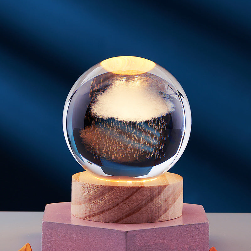 Lámpara de Noche Brillante del Sistema Solar Tallada en 3D Bola de Cristal, Lámpara de Cabecera Cálida, Regalo para Niños y Festivales