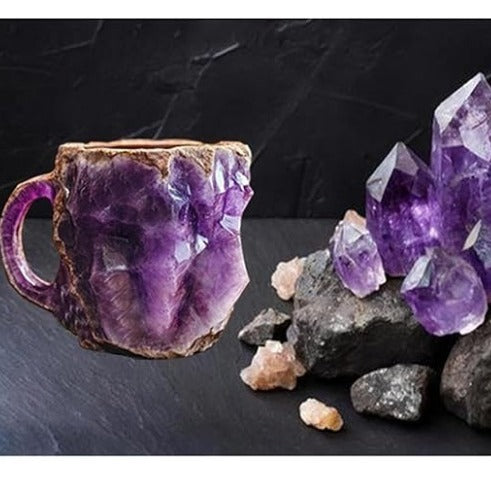 Tazas de café de resina con minerales y cristales de 400 ml con asas Elegante taza de imitación de mineral y cristal para decoración de oficina y hogar, regalo de Navidad, utensilios de cocina