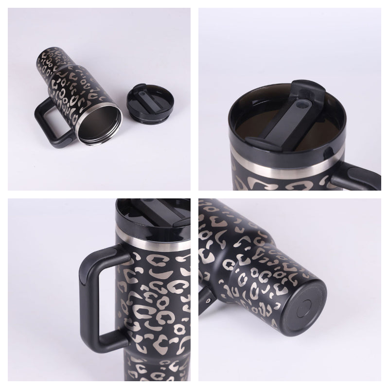 Vaso de 40 Oz con Asa Pajita Aislado, Vaso de Acero Inoxidable a Prueba de Derrames al Vacío para Café con Tapa, Taza Cónica, Regalos para Amantes en San Valentín, Adecuado para Coche, Gimnasio, Oficina, Viajes