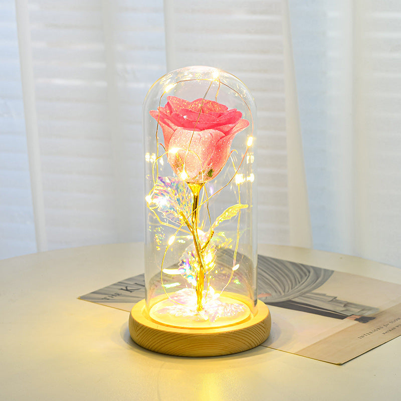 Regalo de San Valentín para novia: flores de rosas eternas con luz LED en cúpula de cristal, decoración para bodas, Día de la Madre, regalo para mujer