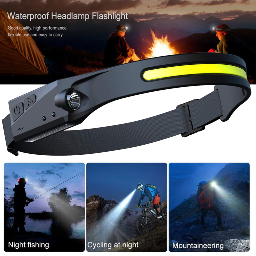 Linterna frontal de inducción LED COB, recargable por USB, resistente al agua, para camping, con todas las perspectivas, luz de caza