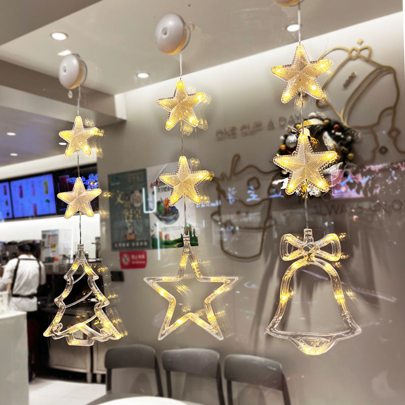 Navidad 3 piezas LED Luz Estrella Árbol de Navidad Colgante Ventosa Lámpara Adornos de Ventana Decoración Para el Hogar Navidad Año Nuevo Decoración Adornos de Navidad