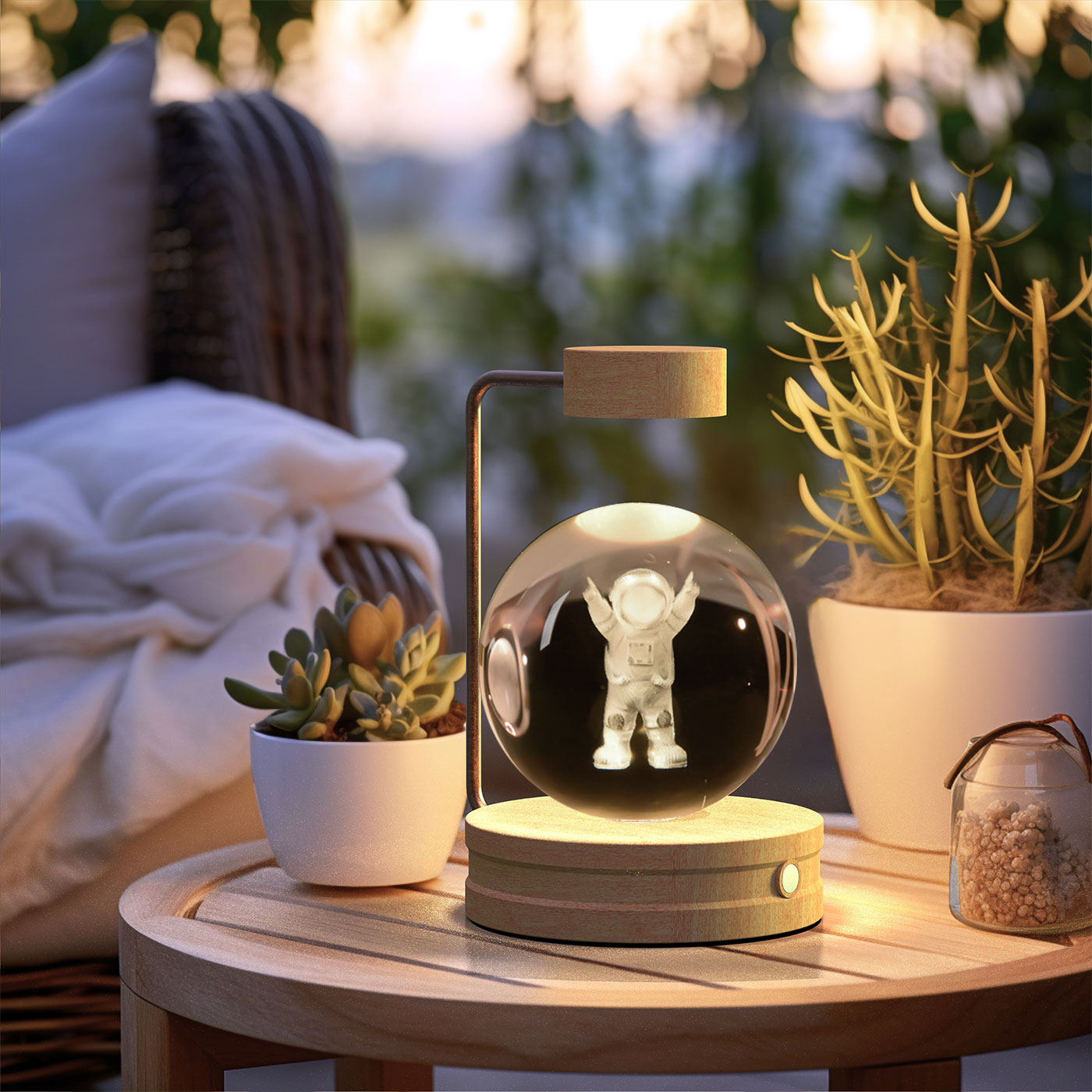 Luz de noche de bola de cristal con dinosaurio cósmico para interior, USB, luz cálida para mesita de noche, regalo de cumpleaños