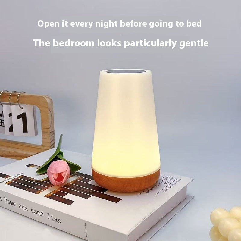 Lámpara táctil con control remoto y carga de vetas de madera creativas