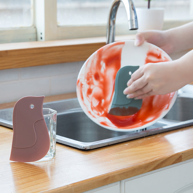 Lindo raspador de cuchilla suave con forma de pingüino para hornear, raspador de platos de aceite, artilugio de cocina para limpiar manchas sucias, escobilla de limpieza para tabla, aparatos de cocina