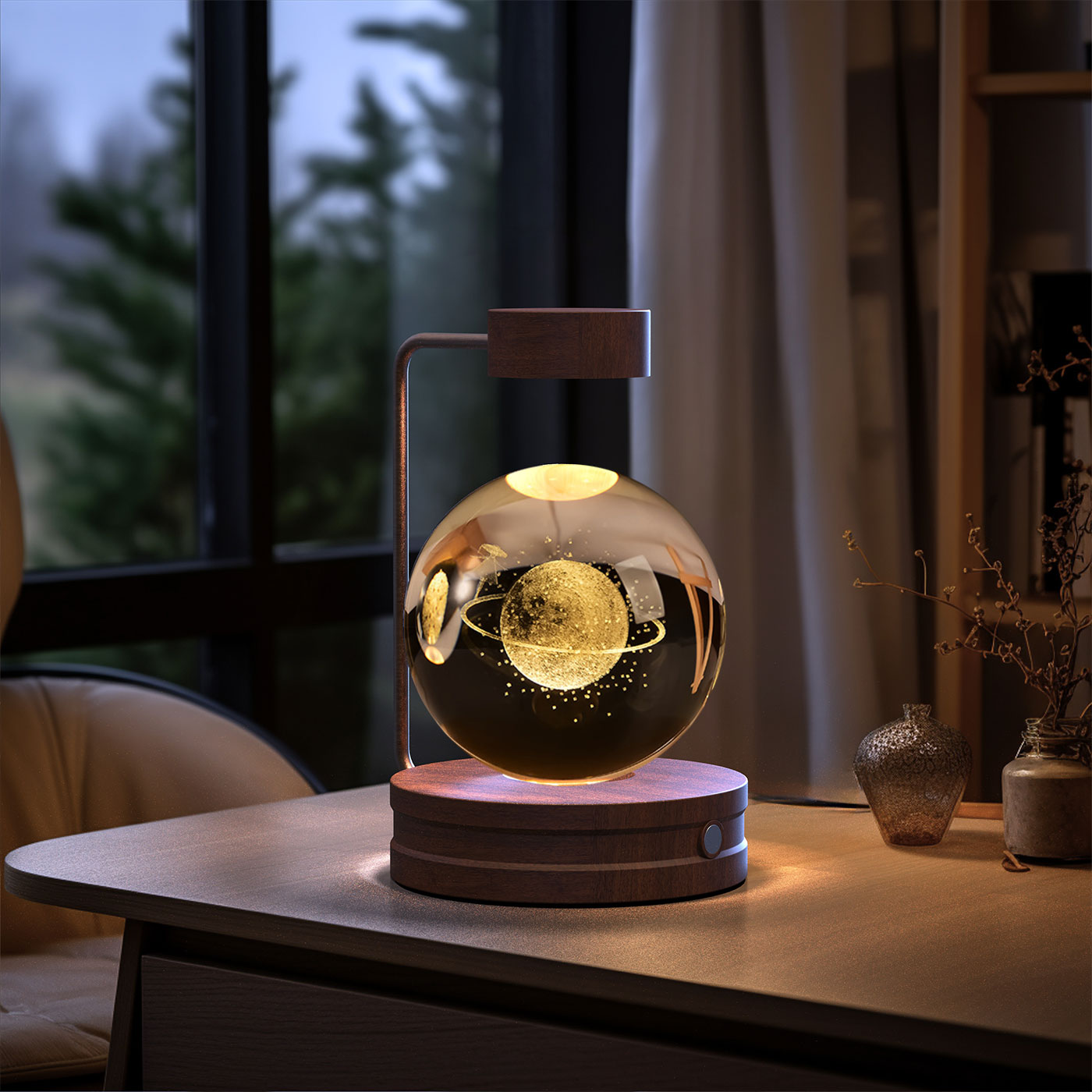 Luz de noche de bola de cristal con dinosaurio cósmico para interior, USB, luz cálida para mesita de noche, regalo de cumpleaños