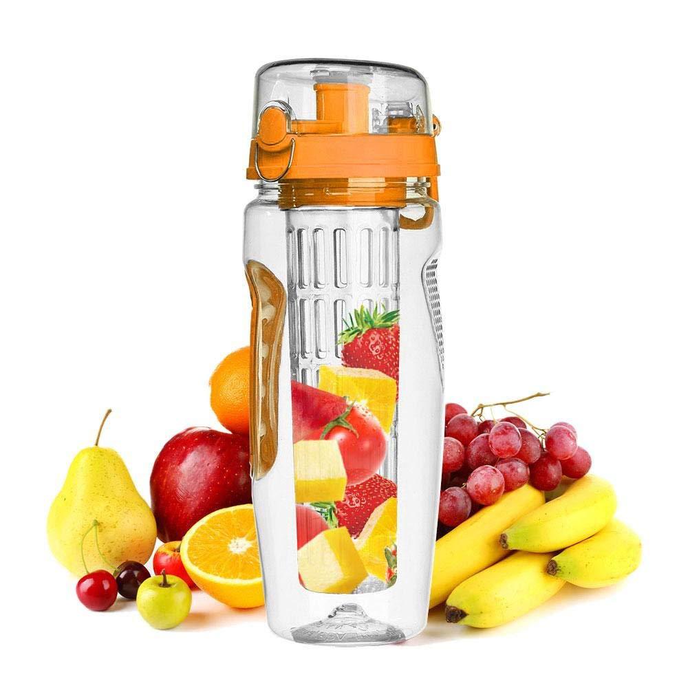 Botella de agua con infusor de frutas de 32 onzas, botella de agua de frutas de plástico sin BPA, botellas de agua deportivas con infusor de frutas, botella de jugo, coctelera, botella de agua