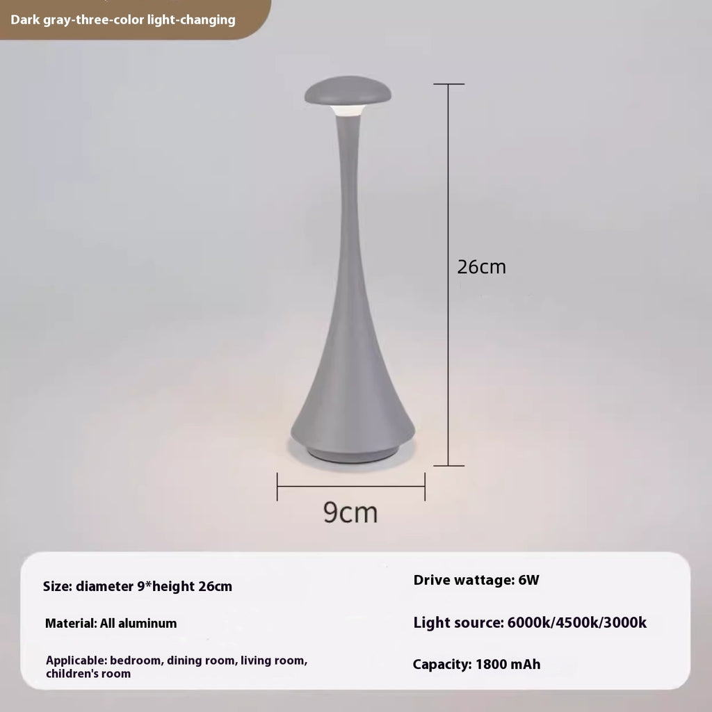 Lámpara de mesa recargable portátil de aluminio para dormitorio, luz ambiental de cabecera