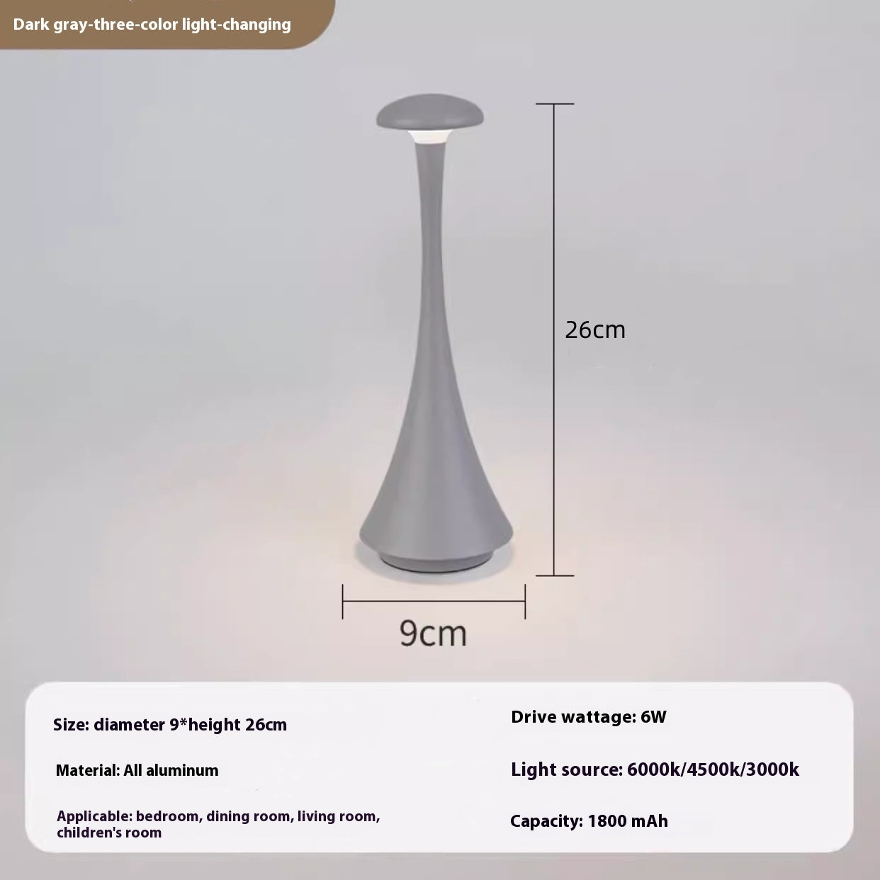 Lámpara de mesa recargable portátil de aluminio para dormitorio, luz ambiental de cabecera